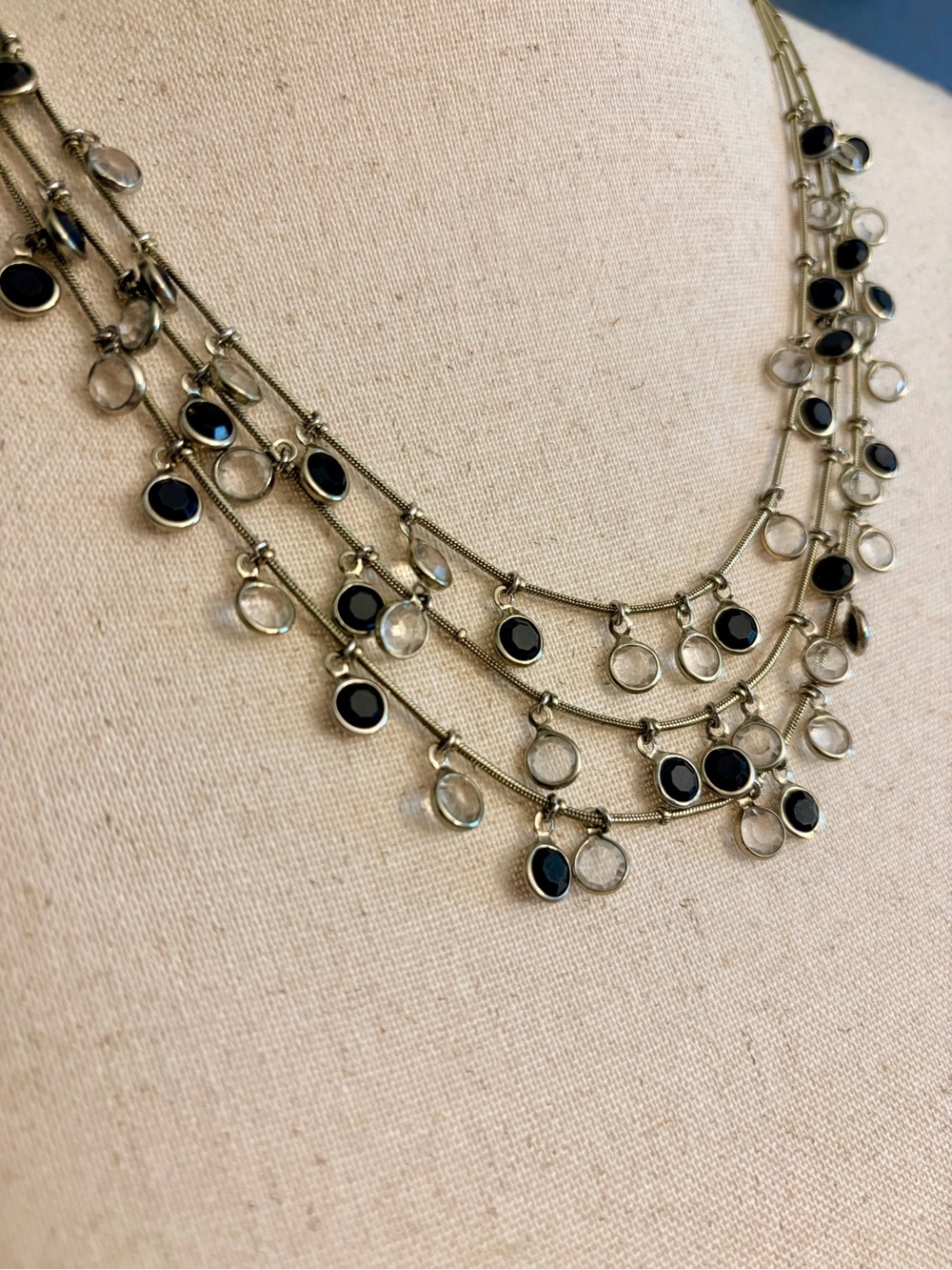 Anne Klein Multi-Strand Necklace with Black and Clear Discs - Picture 2 of 4